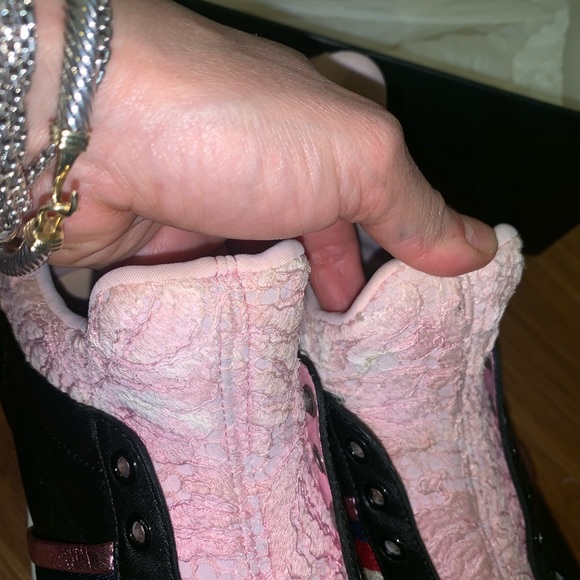 GUCCI ACE LACE & LEATHER HIGH TOP SNEAKERS - Picture 8 of 10